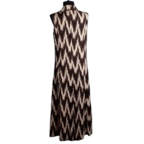 Chico's 1.5 M Shirt Dress Abalone Shell Buttons Front Brown White Black Midi - Picture 4 of 13